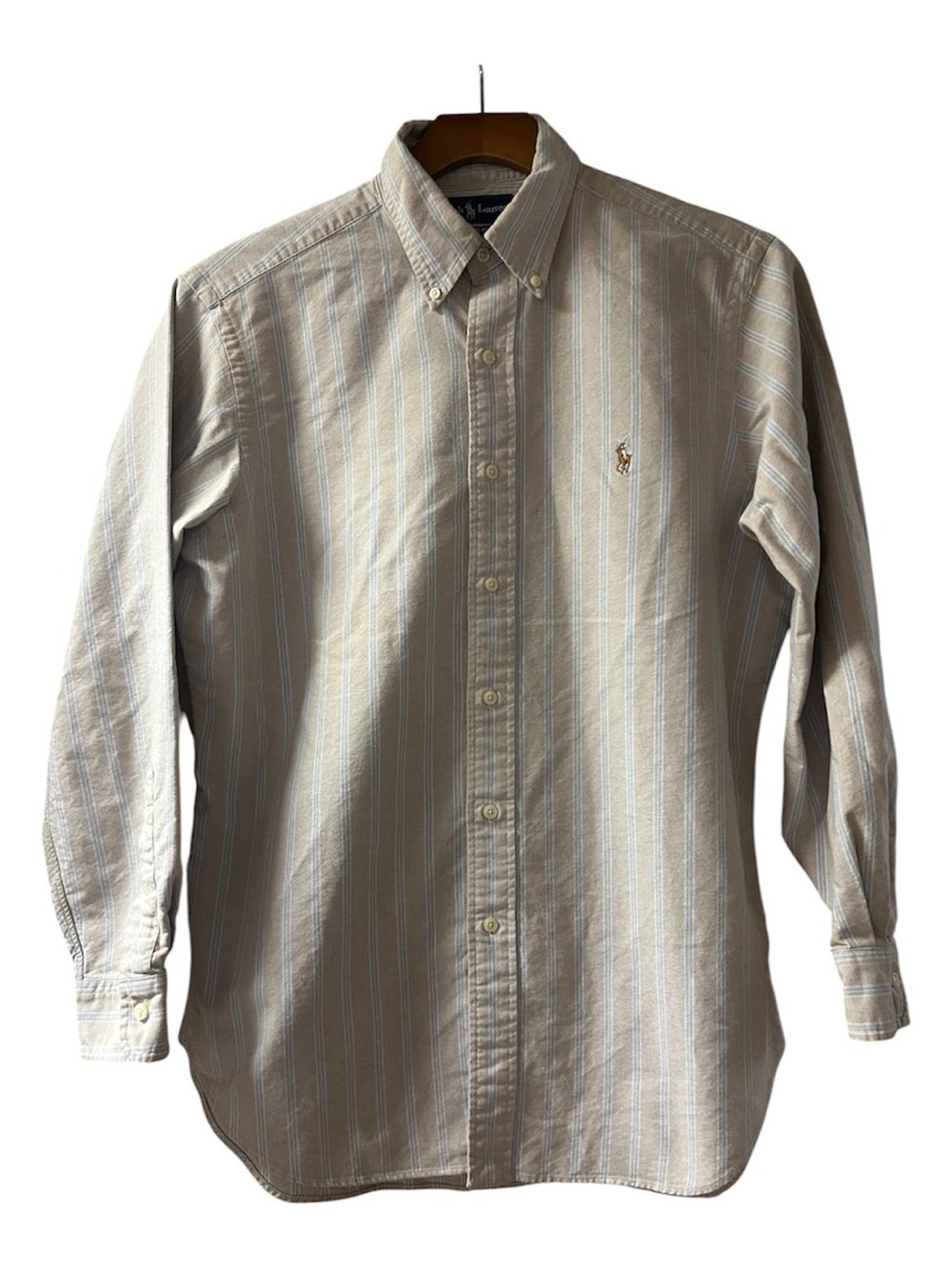 Polo by Ralph Lauren Tan and White Striped Button-Down Shirt